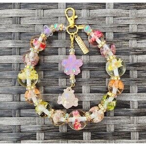 Beaded Keychain, Phone, Bag, Purse Charm, Bag Clip Color Changing & Real Flowers